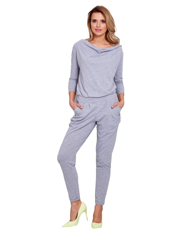 Wholesale Cotton Light Grey Boat Neckline Jumpsuit