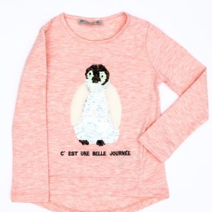 Wholesale Pink blouse for girl with penguin