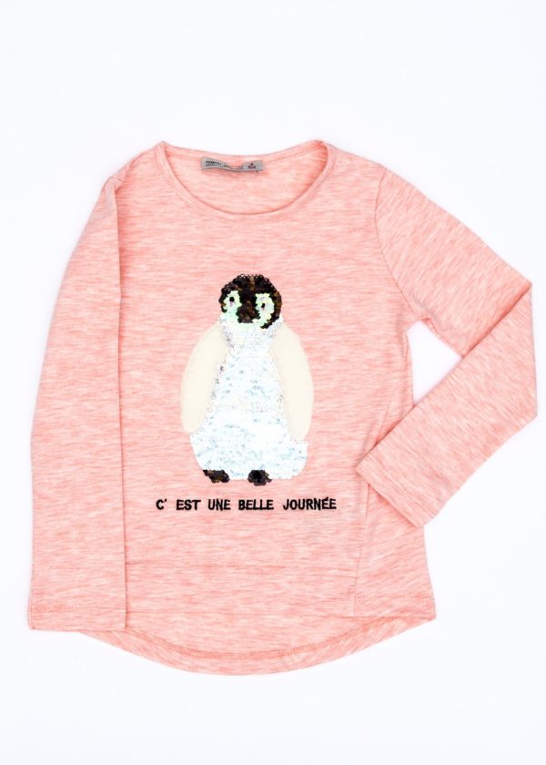 Wholesale Pink blouse for girl with penguin