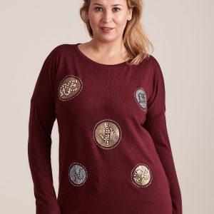 Wholesale Burgundy blouse with appliqué and beads PLUS SIZE