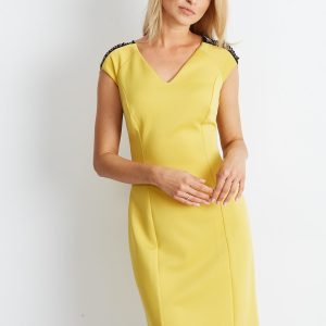 Wholesale Women's dress with chains on the shoulders yellow