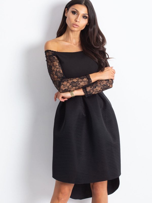 Wholesale Black cocktail dress with lace sleeves