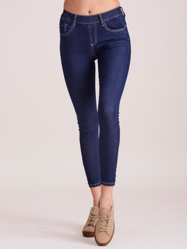 Wholesale Dark blue jeggings with zipper