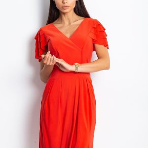 Wholesale Red cocktail dress with flounces on the sleeves