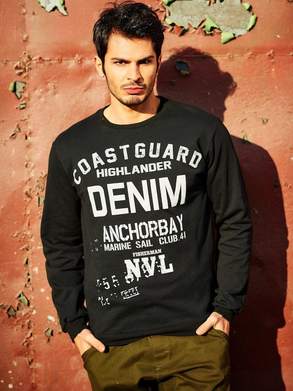 Wholesale Black sweatshirt for men with DENIM print