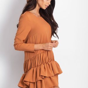 Wholesale Dress with frills light brown