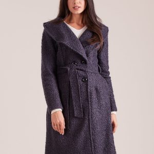 Wholesale Dark gray boucle coat with belt