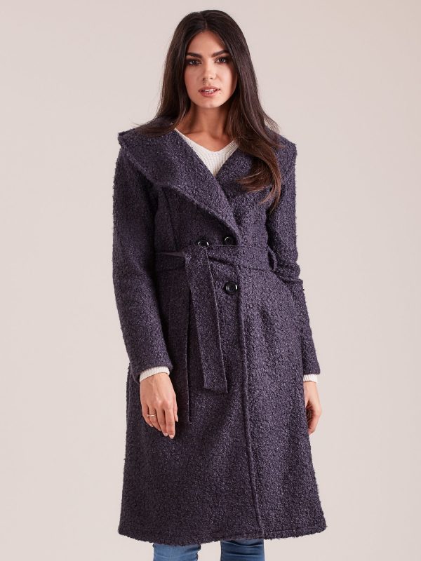 Wholesale Dark gray boucle coat with belt