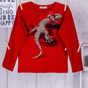 Wholesale Red Kids Blouse with Colorful Lizard Print