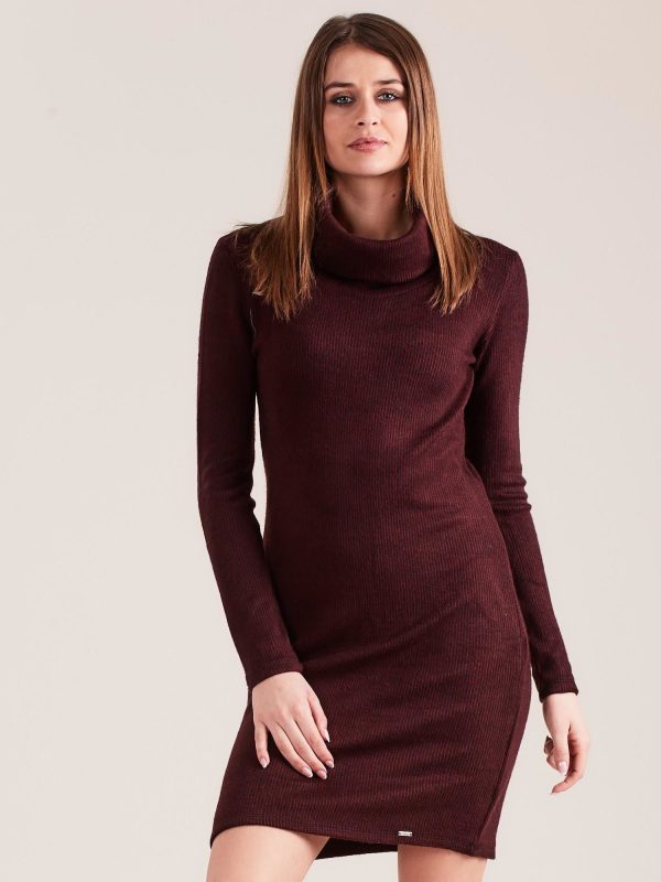 Wholesale Burgundy striped turtleneck dress