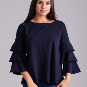 Wholesale Navy blue blouse with decorative sleeves