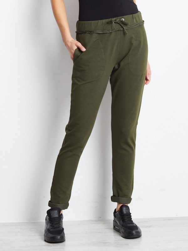 Wholesale Khaki sweatpants with raw trim