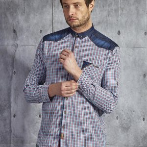 Wholesale Men's Cotton Checkered Shirt Red and Blue PLUS SIZE