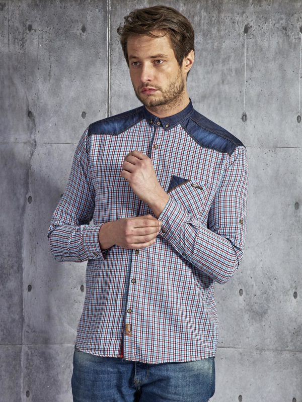 Wholesale Men's Cotton Checkered Shirt Red and Blue PLUS SIZE