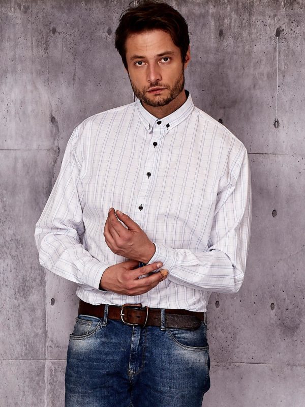 Wholesale Men's White Plus Size Checkered Shirt