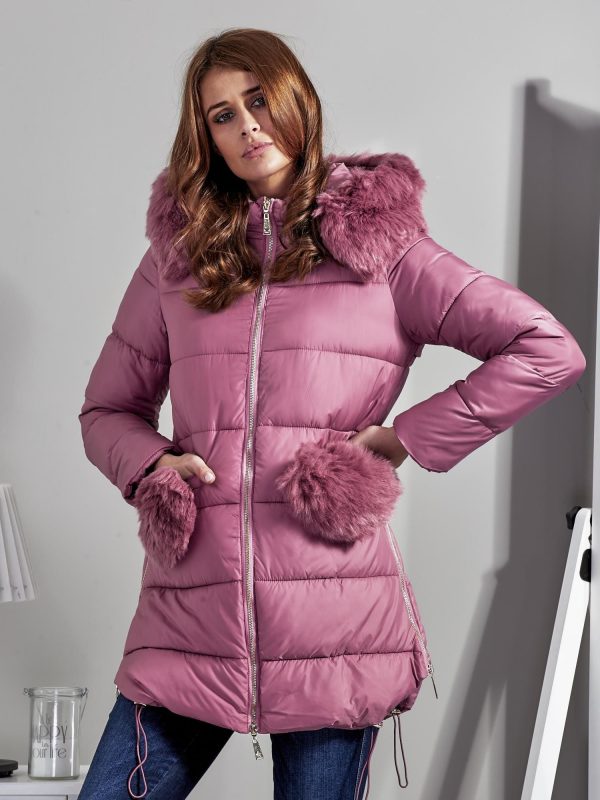 Wholesale Pink coat with fur pockets