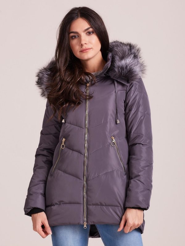 Wholesale Graphite winter jacket with hood and fur