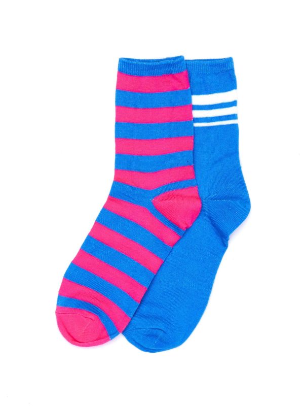 Wholesale Pink and Blue Cotton Striped Socks 2-Pack