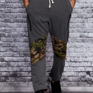 Wholesale Dark grey sweatpants for men with camo inserts