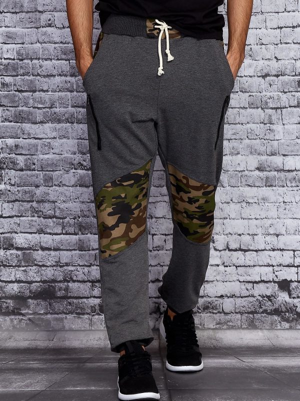 Wholesale Dark grey sweatpants for men with camo inserts