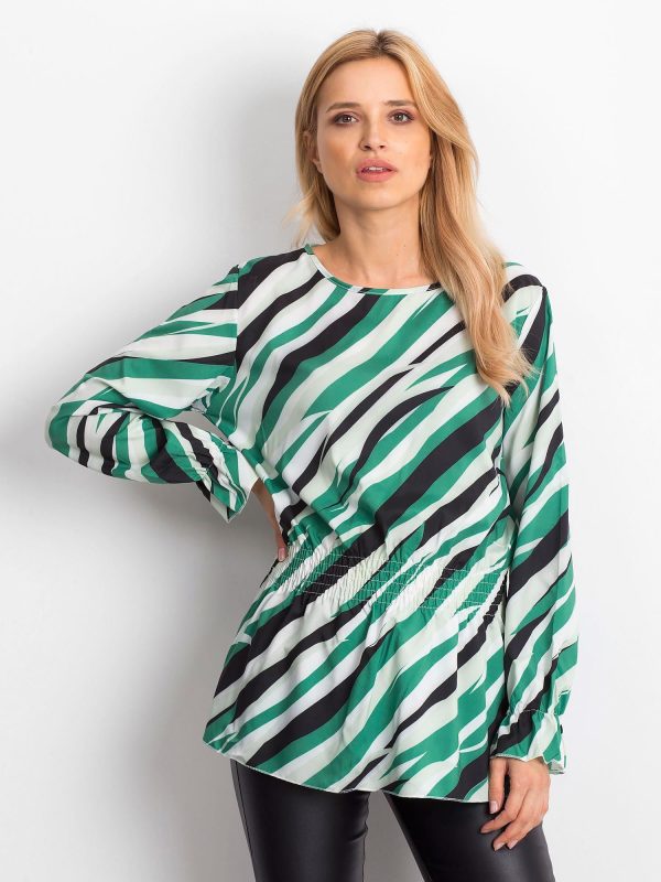 Wholesale White-green blouse with colorful patterns