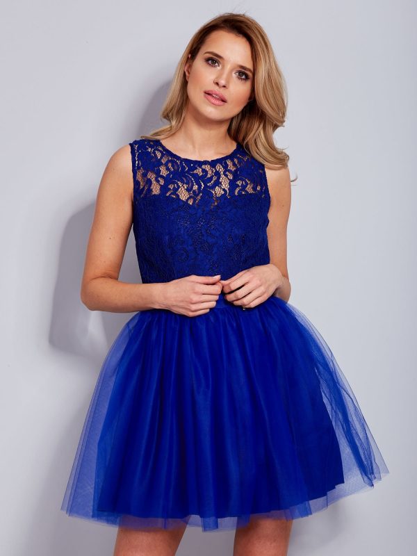 Wholesale Cobalt lace dress with tulle