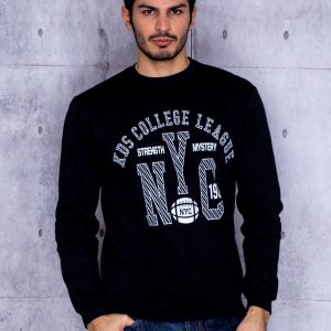 Wholesale Men's Black Baseball Print Sweatshirt