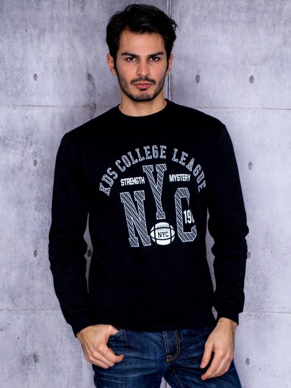 Wholesale Men's Black Baseball Print Sweatshirt