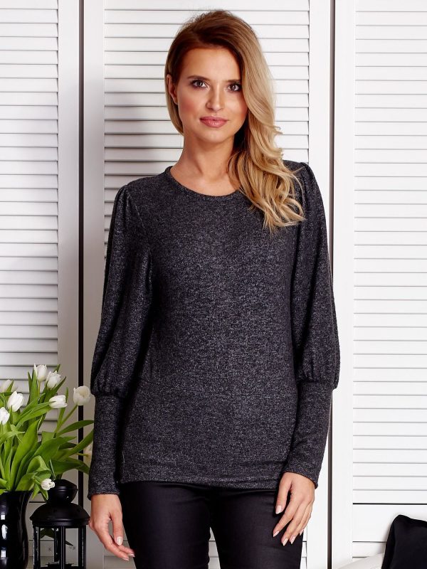 Wholesale Dark grey sweater with ruffles on the sleeves