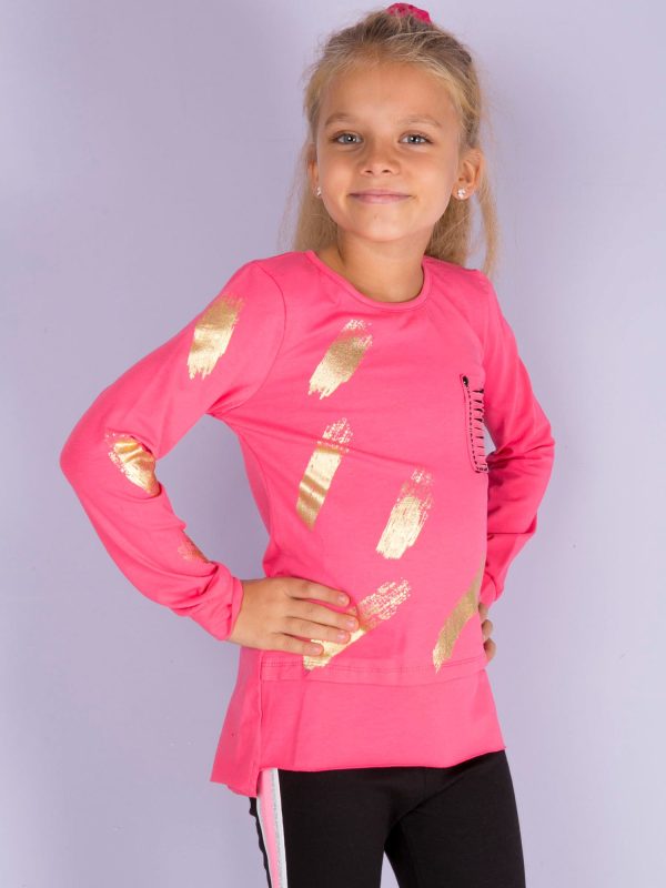 Wholesale Pink girl blouse with pocket cut out