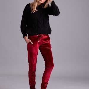 Wholesale Velvet sweatpants with burgundy