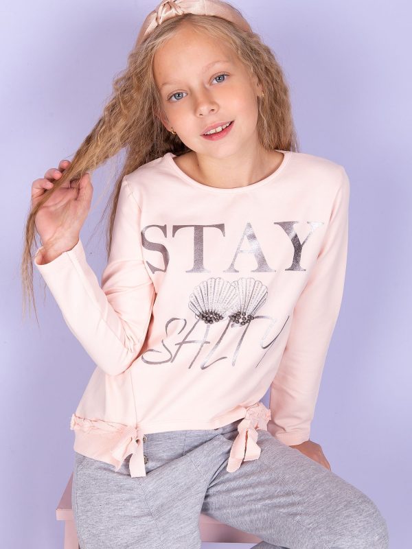 Wholesale Light pink sweatshirt for girl with applique