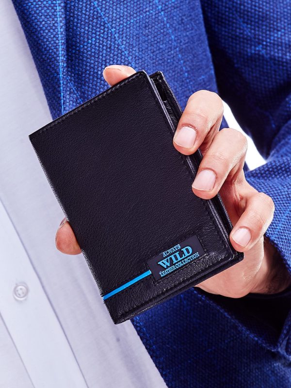 Wholesale Black leather wallet for man with blue emblem