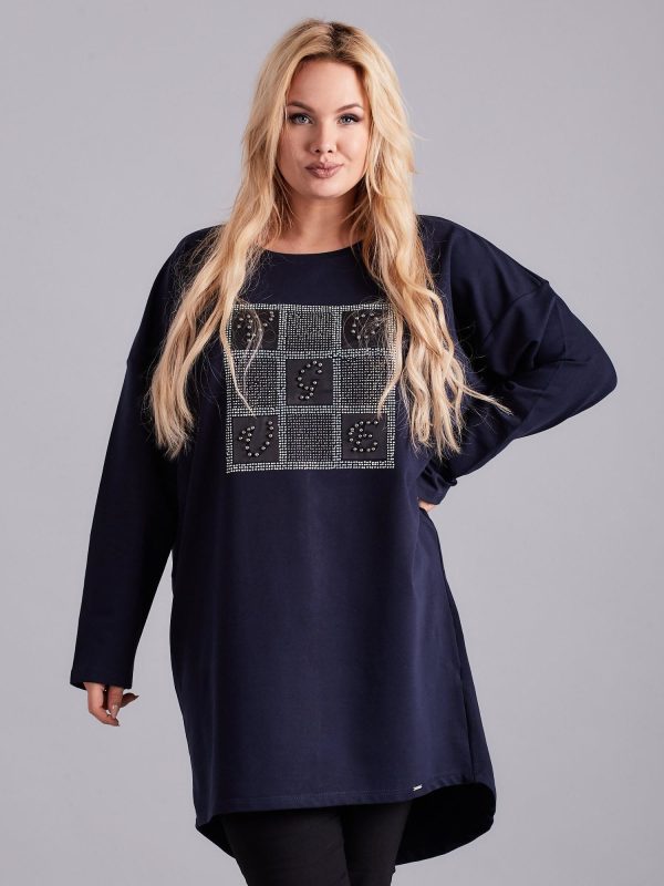 Wholesale Navy blue tunic with plus size applique