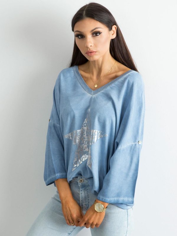 Wholesale Blue Loose Print Blouse