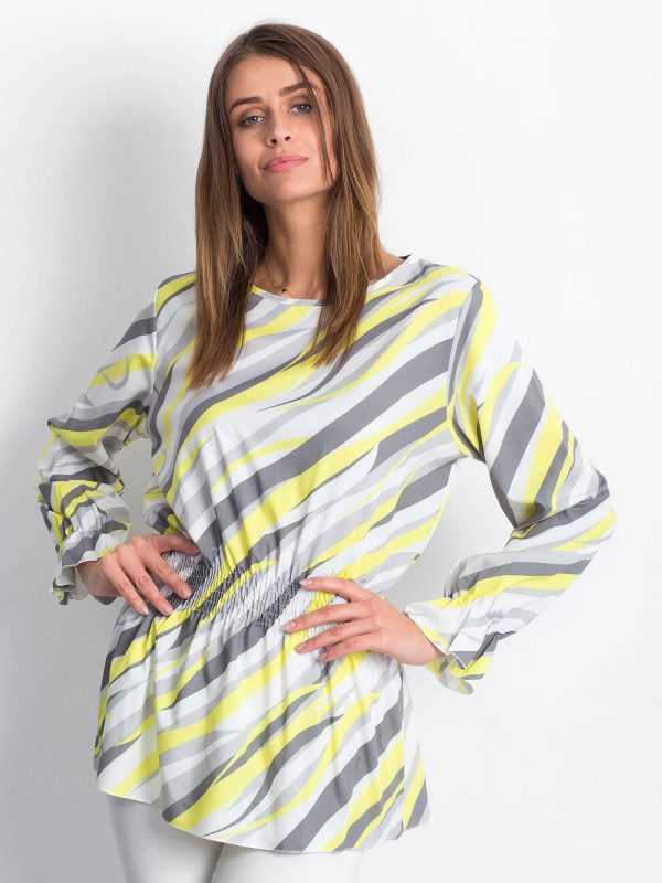 Wholesale Yellow blouse with colorful patterns