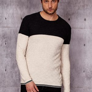 Wholesale Beige men's sweater with braided module