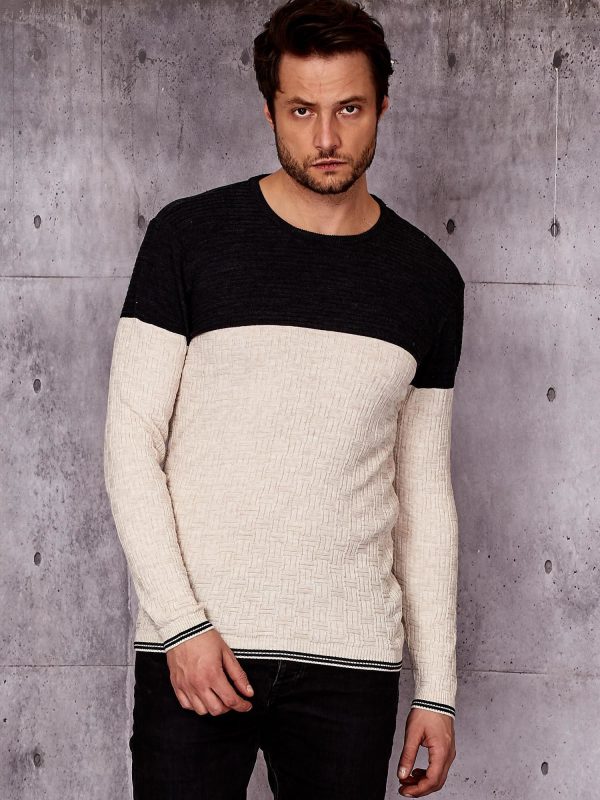 Wholesale Beige men's sweater with braided module