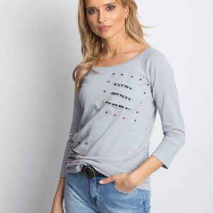 Wholesale Gray blouse with colorful pearls and slits