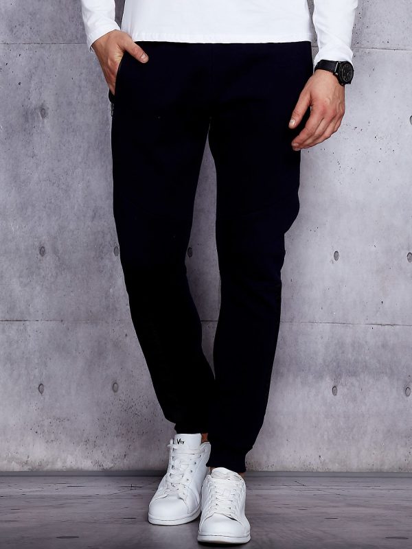 Wholesale Navy blue sweatpants for men with zipper pockets