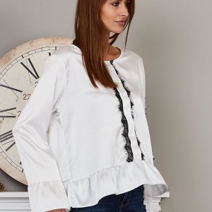 Wholesale Satin blouse with decorative lace white