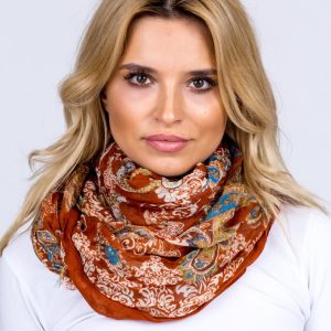 Wholesale Light brown airy wrap with folk pattern