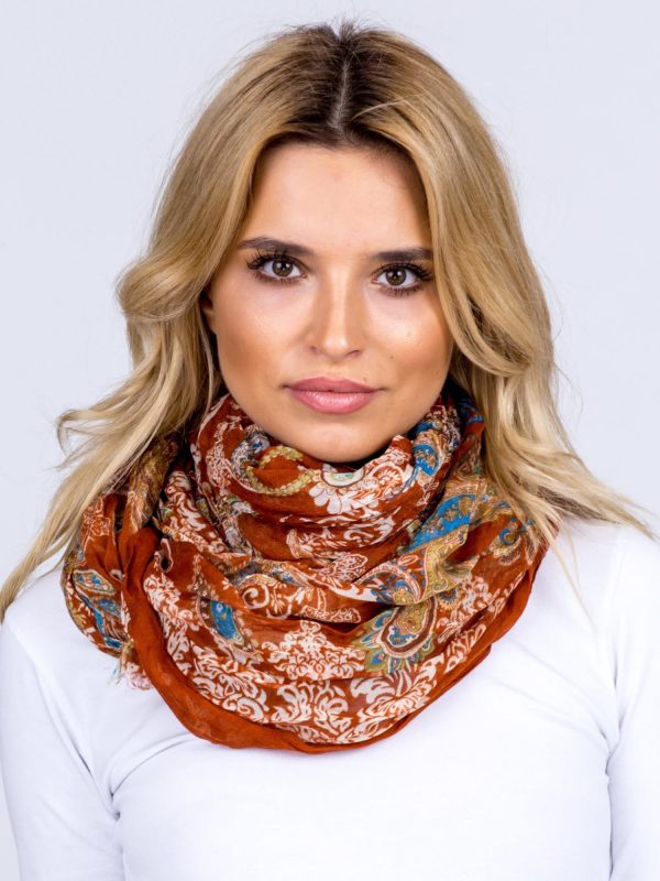 Wholesale Light brown airy wrap with folk pattern