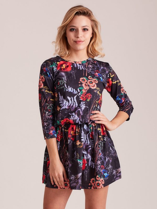 Wholesale Black dress with colorful floral pattern