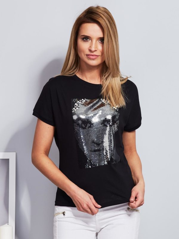 Wholesale T-shirt with glossy face print black