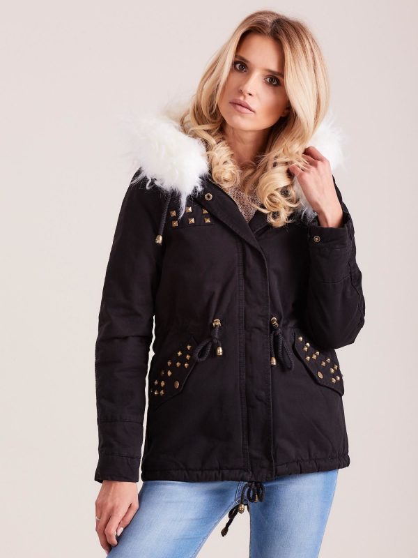 Wholesale Black Hooded Short Parka