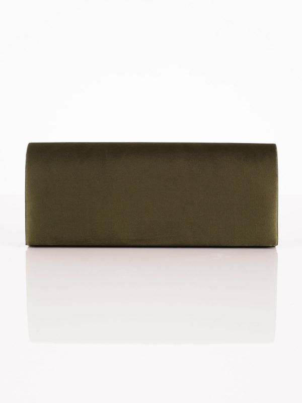 Wholesale Satin plain clutch bag with khaki mirror