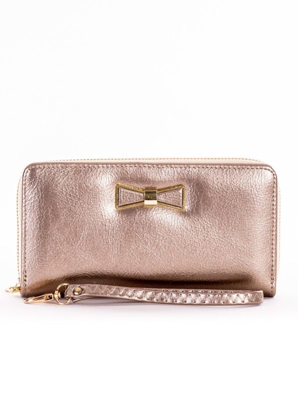 Wholesale Gold long zipper wallet with decorative bow