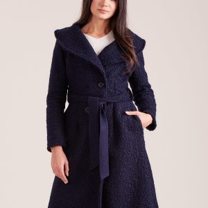 Wholesale Navy blue boucle coat with belt