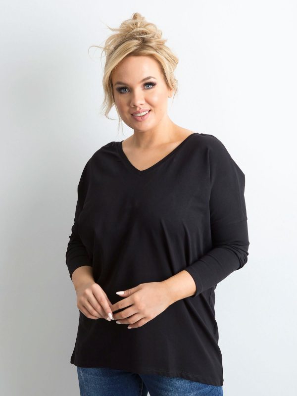 Wholesale Black blouse with V-neck PLUS SIZE